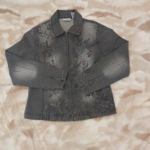 Chico's Platinum Beaded Grey Denim Jacket Size 0